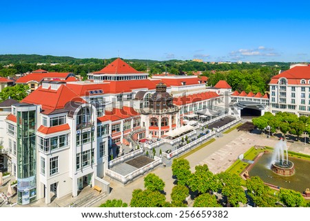 SOPOT, POLAND - JUN 10, 2015: Health Spa building and hotel in Sopot town on coast of Baltic Sea. Sopot is famous sea resort in northern Poland.