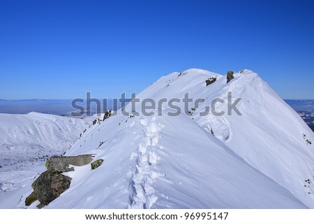 Narrow path on Karb mountain pass - High Tatra Mountains