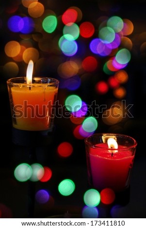 Bokeh beautiful light and  fragrance candle in the darkness