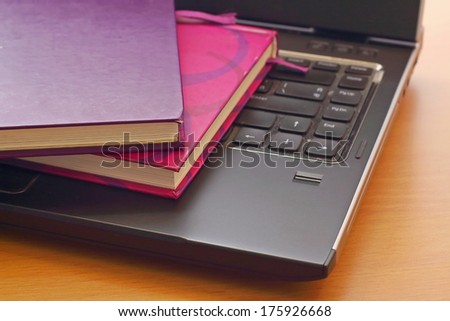 purple  book put on the notebook