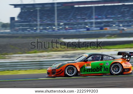 Buriram THAILAND - October 5: i-mobile Thailand team, Super GT race car which was first held in Thailand at Chang International Circuit in Buriram United, on October 5, 2014 at the Buriram, Thailand