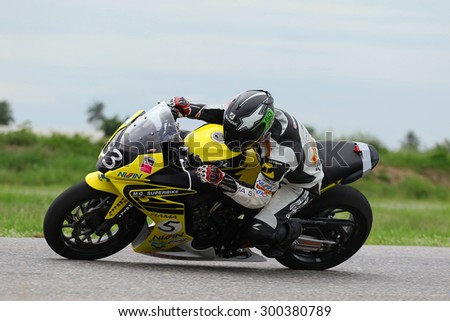 Nakhon Pathom, Thailand - July 25, 2015: The official qualifying for the R2M Thailand SuperBikes 2015 tournaments Was held at Thailand Circuit Nakhonchaisri Motor Sport Complex.