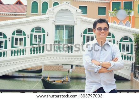 Asian Lifestyle, Asian man wearing glasses was smiling