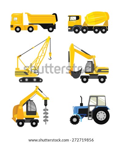 Vector flat construction cars icon set