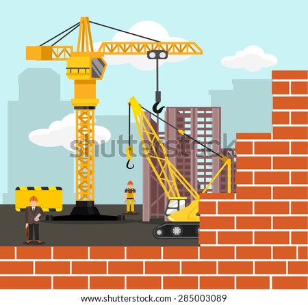 Construction and building vector flat illustration Construction and building vector flat illustration