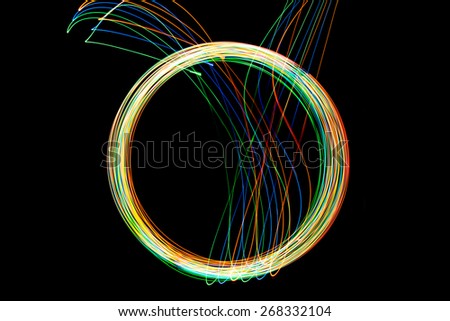 Abstract long exposure cycle colourful neon lights texture soft focut.