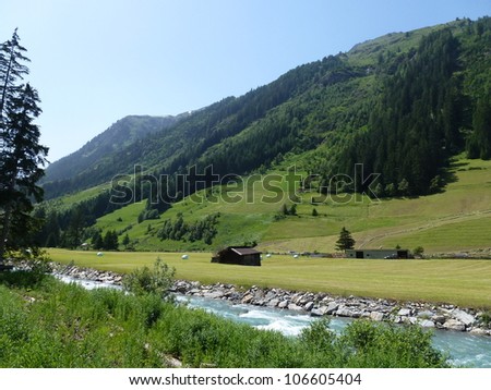 A river along the road of the Silvretta high Alpine pass in Austria