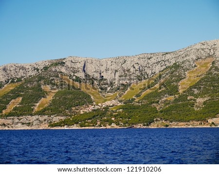 The south coast of the island Hvar in the Adriatic sea of Croatia with small agriculture