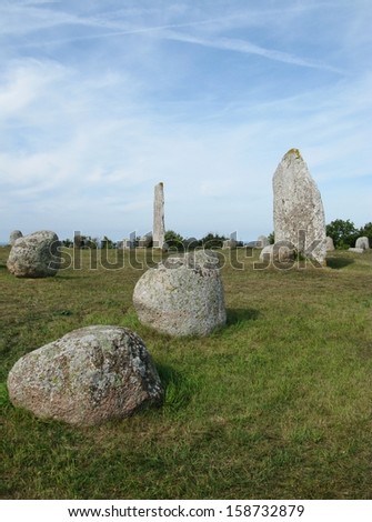 The burial ground of the village Gettlinge with  standing stones on the island Oeland in Sweden