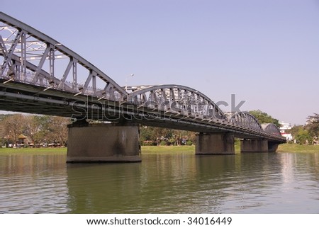 The Truong Tien bridge by Gustave Eiffel over the perfume (Huong) river in Hue in Vietnam