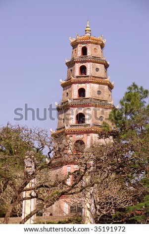 A pagoda at the perfume river in Vietnam