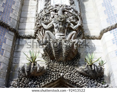 The depiction of a newt symbolizing the allegory of creation of the world in the Pena castle in Sintra in Portugal