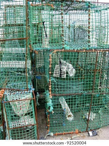 Basket fish traps in Cascais in Portugal to catch crab and lobster in the atlantic ocean