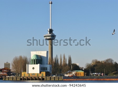 The euromast along the river Meuse in Rotterdam in the Netherlands