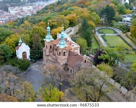 A fairy tail castle seen from the Petrin tower in Prague in the Czech Republic