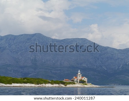 The Sucuraj lighthouse on the east point of the island Hvar in the Adriatic sea of Croatia