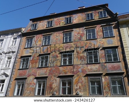 Baroque facade painting on the Herzoghof at the Grazer Herrengasse in Graz in Austria Photo taken on 10-10-2014