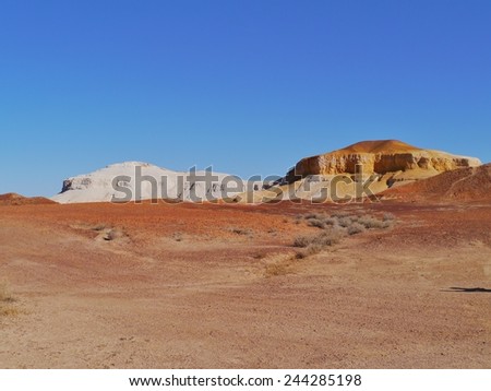 The colourful landscape of the breakaways  with mountains and hills in the outback near Coober Pedy in South Australia
