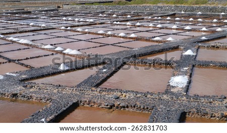 Traditional salt production in Salinas del Carmen on the island Fuerteventura one of the Canary islands belonging to Spain