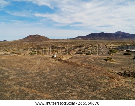 The barren desert on the Jandis peninsula at the south west end of the Canary Island Fuerteventura in Spain