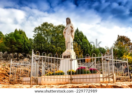 Blessed Virgin Mary Statue on Mount Podbrdo, the  Apparition hill overlooking the village of Medjugorje in Bosnia ed Erzegovina