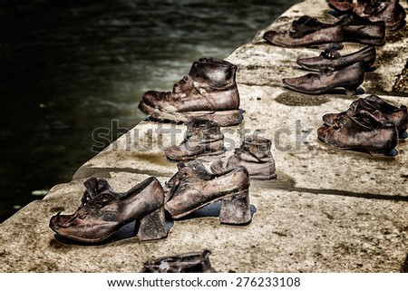 Iron shoes on the Pest side of the danube honouring the jews killed during the world wide war II