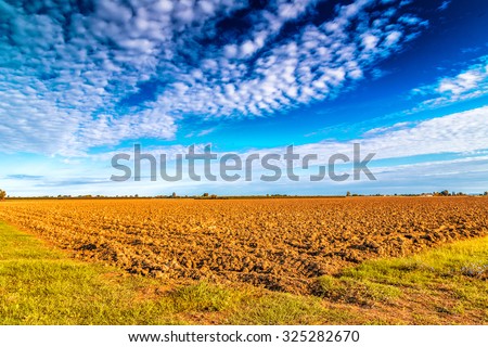 plowed and tilled field with bare clods of earth in the Italian countryside