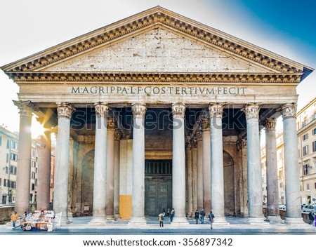 the majesty of the Pantheon in Rome with its imposing columns and ancient walls