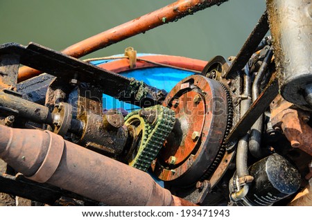 Boat engine, boat motor engine, close up.