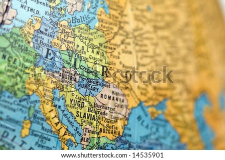 CloseUp Of Europe Map On Old Globe. Stock Photo 14535901 