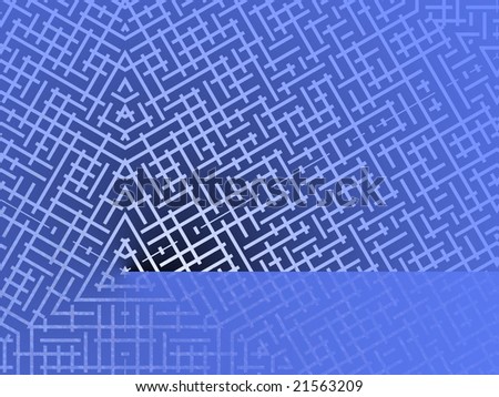 White intersecting maze lines on blue background.