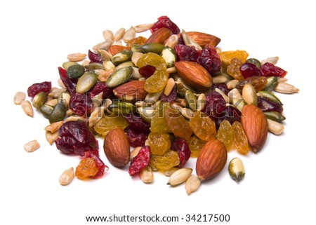 Trail mix isolated on white.