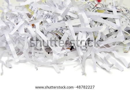 Shredded paper on white background.