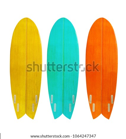 Vintage wood surfboard isolated on white with clipping path for object, retro styles.