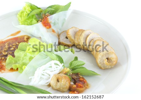 Vietnamese  food ,Grilled pork with vegetables and wrapping flour