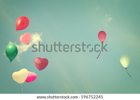 vintage heart balloon on blue sky concept of love in summer and valentine