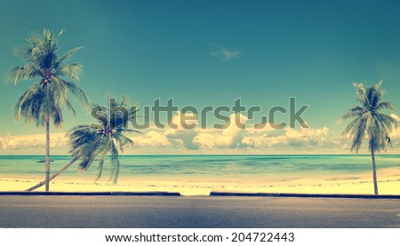 Vintage beach blue sky concept of love in summer and wedding honeymoon