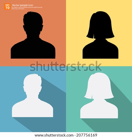 Set of Silhouette people man and woman avatar profile pictures with shadow on color vintage background