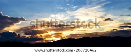 New panorama sunset sky with cloud silhouette  landscape nature background