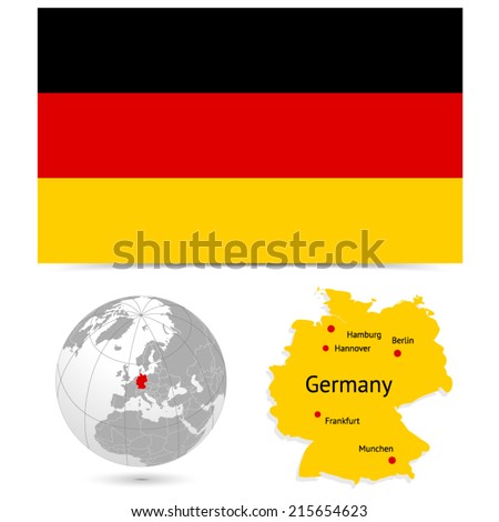 Stock Vector New Detailed Vector Flag With Map World Of Germany Names Town Marks And National Borders Are In 215654623 