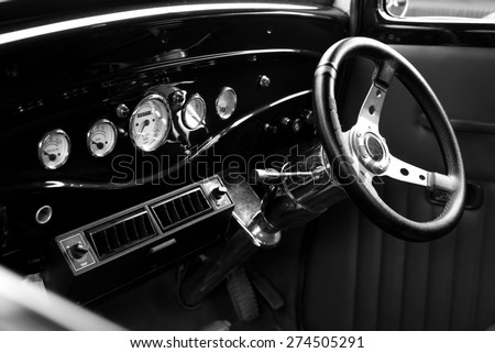 Interior of vintage car ,Black and White