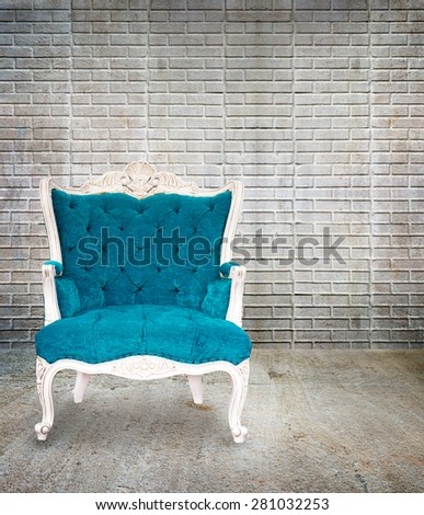 Red armchair classical style in grunge vintage room, interior design