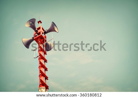 Horn speaker for public relations sign symbol, vintage color