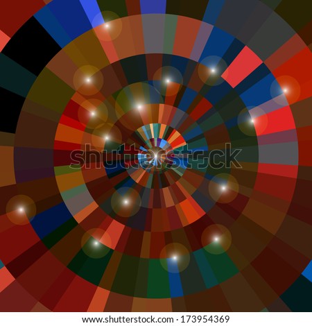 Disco background colored for your design, orange, blue, red, brown with light elements.