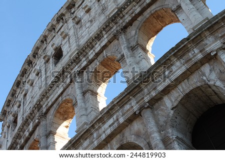 Colosseum, Rome, Italy - Elliptical Flavian Amphitheatre largest in Roman Empire built in 80AD by Emperor Vespasian