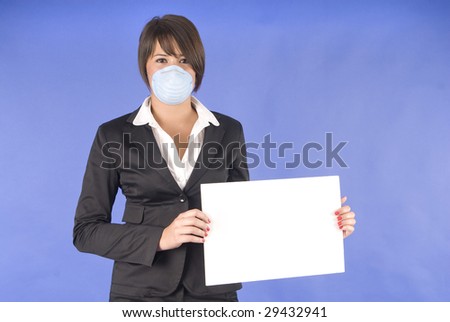 executive woman with protective mask for swine flu or others