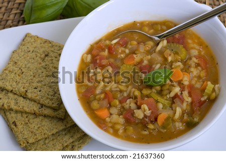 Bowl of lentil-barley soup.
