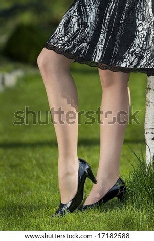 This is shot with beautiful legs and shoes in the park