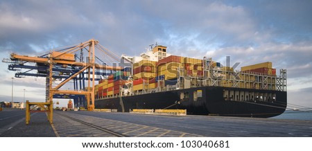 Cargo container ship in African port
