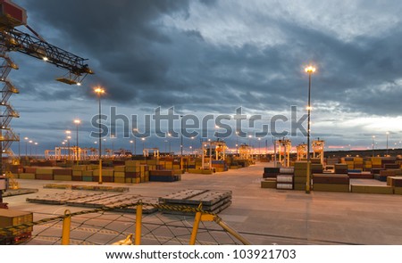 Modern Container Port Terminal, Harbour in South Africa by night